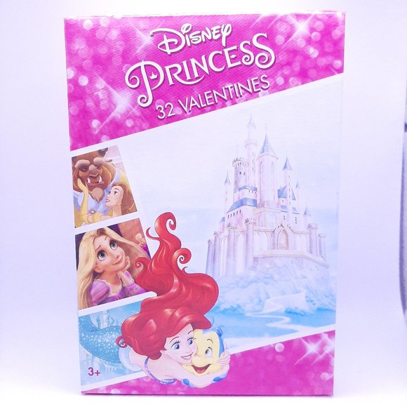 Disney Princess 32 Valentines Day Cards 8 Cinderella Belle Ariel Rapunzel - Picture 1 of 2